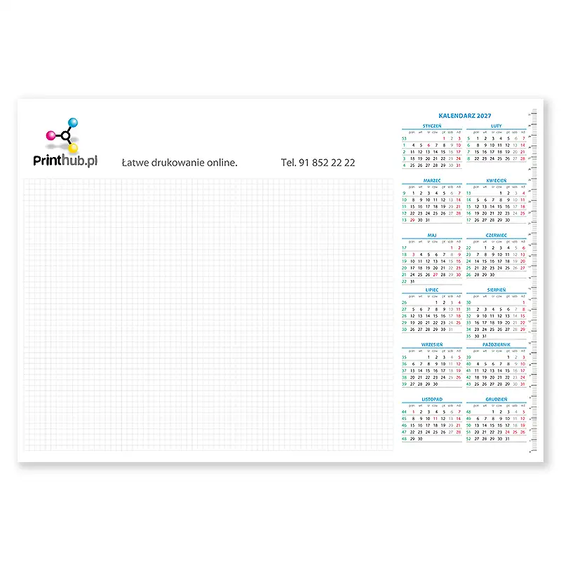 Praktische Schreibtischunterlage A2, 2027 mit Kalender, Lineal und riesigem Notizblock!  <br>Platz für Ihre Werbung beträgt 420x80 mm (A2) oder 340x63 (B3)