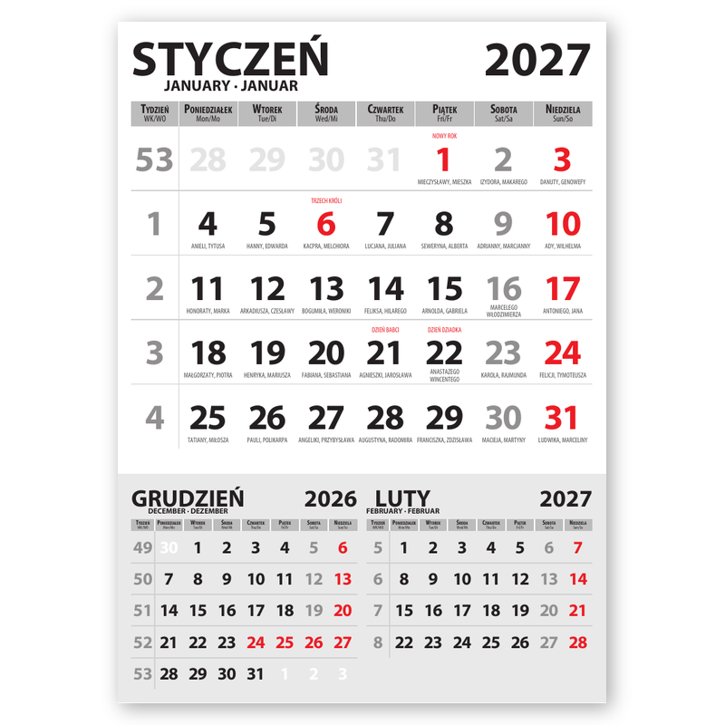 Tisch-Wandkalender mit Beschreibung wichtiger Tage im Jahr.<br> Maße 85x120 mm