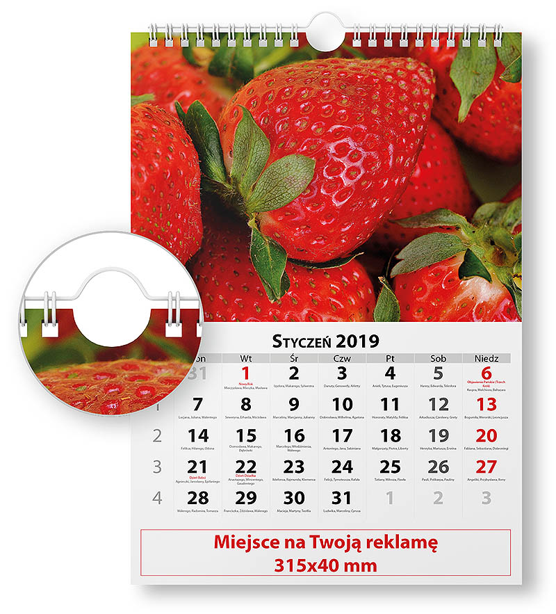 Einseitiger / beidseitiger Kalender mit mehreren Bedienfeldern.